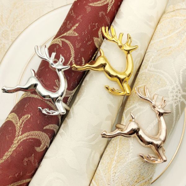 Anneau de serviette en forme de cerf, doré, pour hôtel de mariage, noël, élan, fermoir de serviette, boucle en tissu buccal