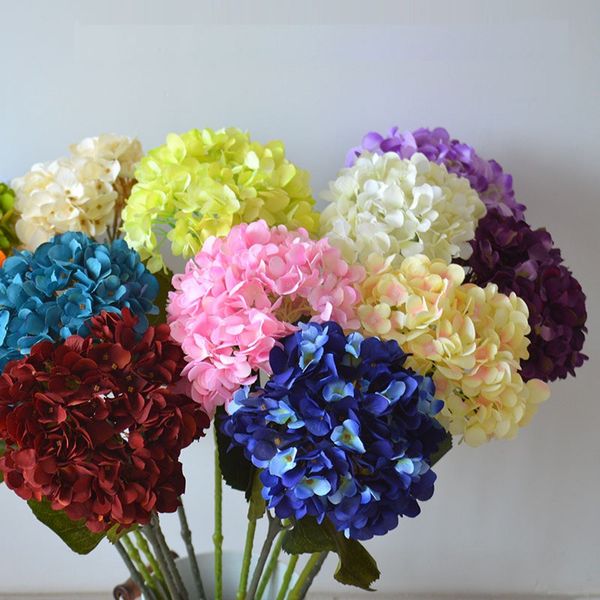 Flor de hortensia para boda, 50cm de longitud, hortensias de un solo tallo falso, blanco, rosa, azul, rojo, para decoración de fiesta en casa