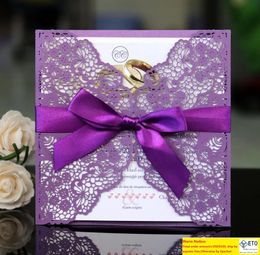 Bruiloft uitnodigingskaarten bowknot kanten bloemen laser gesneden hol uit cover volledige set voortreffelijke wenskaarten engagementing feestartikelen hh hh