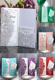 Cartes d'invitation de mariage kits de printemps fleur laser coupé Pocket Bridal Invitation Carte pour l'engagement Bilater Birthday Party invite2889627
