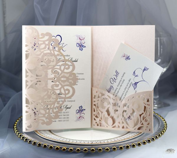 Cartes d'invitation de mariage kits de printemps fleur laser coupé la carte d'invitation de mariée coupée pour les invitations de fête de fiançailles