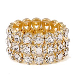 Bruiloft sieraden luxe volledige kristal steentjes goud kleur voor vrouwen bruid stretch touw brede armbanden armbanden cadeau