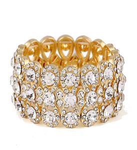 Bruiloft sieraden luxe volledige kristallen steentjes gouden kleur armbanden voor vrouwen bruid stretch touw brede armbanden armbanden3303641