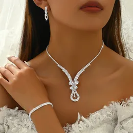 4/3 pièces Bijoux de mariage pour femmes, collier en forme d'arc enveloppe de boucles d'oreilles bracelet peignet anneau réglable, cubic zirconia élégance de bal party