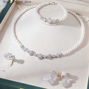 Conjuntos de joyería de boda 017835 Conjunto de collar de perlas de Dubai para mujer Circonia cúbica fiesta de compromiso conjunto de joyería de boda conjunto de vestido accesorios de moda Q240316