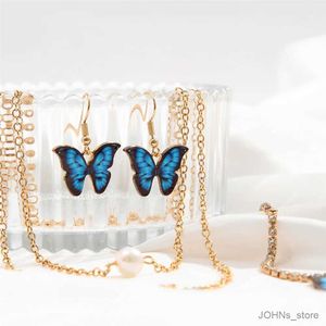 Conjuntos de joyería de boda 17KM Collar de cadena de color dorado Pendientes Mariposa azul para mujeres Niñas Moda Pulsera minimalista Nueva tendencia Joyería Regalos de fiesta R231207
