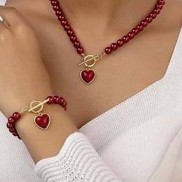 Bruiloft Sieraden Sets 2 Stuks Imitatie Parel Ketting Armband Set Elegante Kleur Hanger Natuurlijke Kralen Kraag Voor Meisje 231117