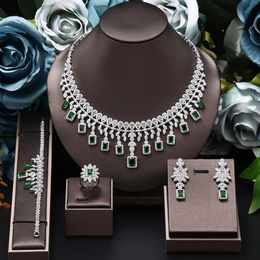 Ensembles de bijoux de mariage 2023 Afrique Dubaï Nigeria 3A Zircone cubique 4 pièces Ensemble de mariée pour femmes Fête de luxe Accessoires en cristal Cadeau 230922