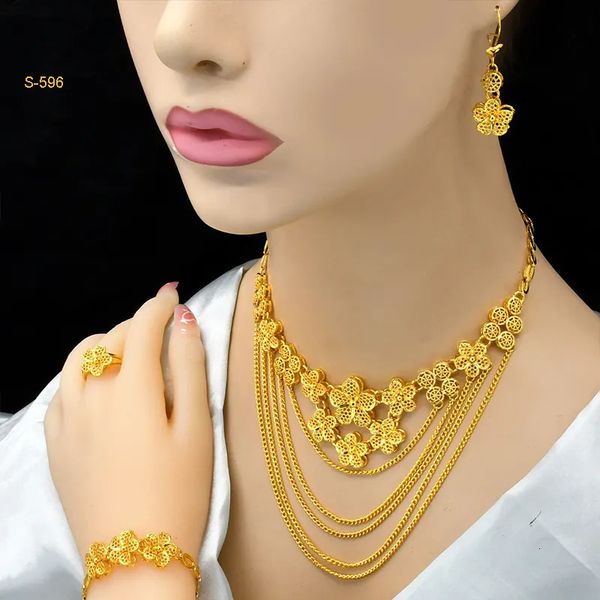 Conjuntos de joyería de boda 2023 borla etíope 24k conjunto chapado en oro para mujeres árabe indio nupcial Dubai collar pendiente regalos de moda 230928