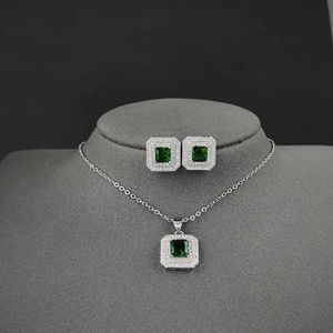 Ensembles de bijoux de mariage 2023 Silver Luxury Trkiye India Africa Set Zircon Stud Orees and Collier Pendant Gift J1400 Green