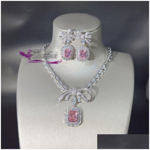 Ensembles de bijoux de mariage 2024 INS TOP VENDRE LUXEUR 925 STERLING SIER RADIANT SORGE ROSE TOPAZ CZ DIAMAND BOUCtes d'oreilles Femme Penda Dhtdf