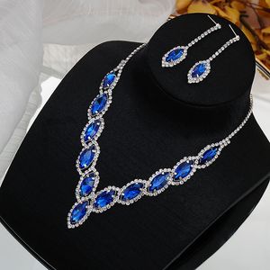 Ensembles de bijoux de mariage 2 pièces ensemble de cristal bleu mariée européenne et américaine collier boucles d'oreilles polyvalent mode couleur en gros 230717