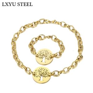 Ensembles de bijoux de mariage en acier inoxydable 316L Chaînes Collier Bracelet Ensemble Arbre de Vie Pendentif Pour Femmes Bijoux Cadeau De Noël 230804