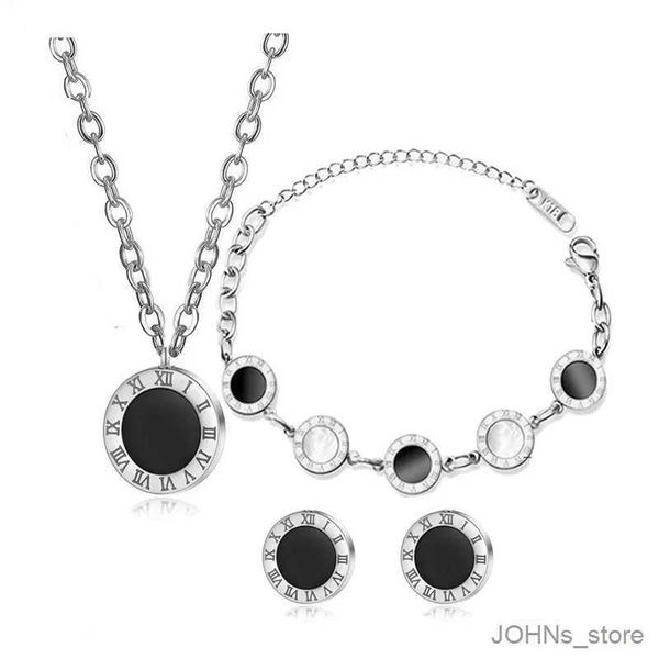 Conjuntos de joyería de boda Acero inoxidable 316L Esmalte negro Números romanos Conjunto de joyería para mujer Collar Tendencia Moda Nuevo regalo Gril R231207