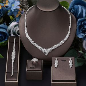 Wedding Jewelry Sets 4 pieces of bride zirconia full set of women's party jewelry luxury Dubai Nigeria CZ luxury crystal wedding necklace set 230609