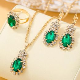 Ensembles de bijoux de mariage 4 pièces exquis goutte d'eau strass collier boucles d'oreilles bague ensemble charme dames mode cadeaux de mariée 231201