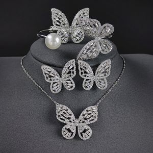 Ensembles de bijoux de mariage 4pcs / Pack 2023 Luxe Papillon couleur argent mariée Dubaï Mariage Pour Femmes Lady Anniversaire Cadeau Bijoux Vente En Vrac J7614 230313