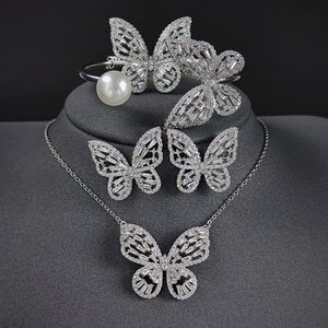 Bruiloft sieraden sets 4 stcs pack luxe vlinder zilveren kleur bruid dubai bruiloft voor dames jubileum cadeau sieraden bulk verkoop J7614 230512