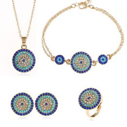 Ensembles de bijoux de mariage, ensemble de 4 pièces en acier inoxydable, œil Turquoise, bracelet à ongles du diable, collier pour femmes, mariée indienne, 231013