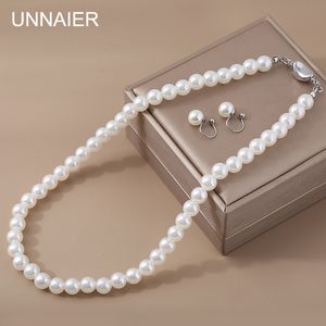 Ensembles de bijoux de mariage 681012mm 1 ensemble de clip d'oreille de perle ABS collier d'eau douce français 42cm chaîne de clavicule bijoux boucle d'oreille tendance 230808