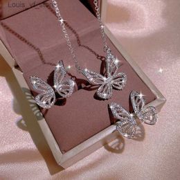 Bruiloft sieraden sets 925 zilveren luxe vlinder oorbellen vrouwelijke ring net rode koude wind witte zirkoon slircabine ketting korte ketting H240426