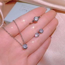 Bruiloft sieraden sets 925 zilveren nieuwe enkele diamant temperament luxe all-match ketting ring set dames eenvoudige kleine cirkel sieraden cadeau h240426