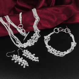 Bruiloft sieraden sets 925 sterling zilveren kralen vrouw 45 cm 18inch ketting oorbel armband 20 cm mode fijne set kerstcadeau h240504