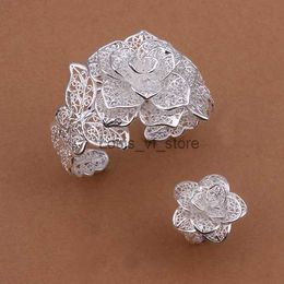 Bruiloft sieraden sets 925 Sterling zilveren bruiloft charme prachtige holle grote bloemarmbanden ring mode sieraden set S449 H240504