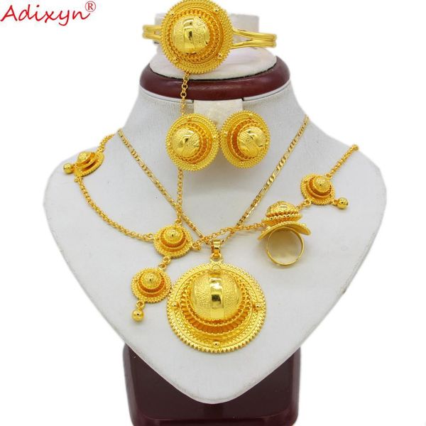 Ensembles de bijoux de mariage Adixyn ensemble de bijoux éthiopiens pendentif/collier/boucles d'oreilles/bagues/bracelets/épingle à cheveux pour femme or cadeau de mariée africaine N06153 230725