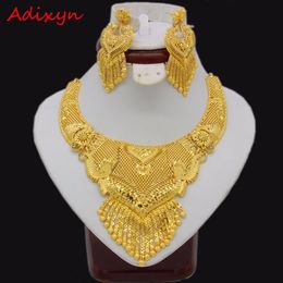 Ensembles de bijoux de mariage Adixyn luxe collier/boucles d'oreilles ensemble de bijoux pour femmes filles couleur or élégant arabe/éthiopien mariée mariage/fête cadeaux 230727