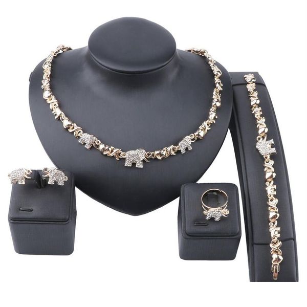 Ensembles de bijoux de mariage Bijoux africains Collier en cristal d'éléphant Boucles d'oreilles Ensembles d'or de Dubaï pour femmes Bracelet de fête de mariage Bague Set283B Dhnoj