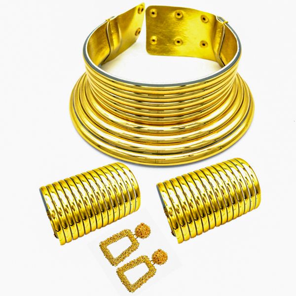 Conjuntos de joyería de boda African Vintage Declaración Gargantilla Resina Snap Collares Brazalete Mujeres Collar Ancho Pulsera de cuero Stud Pendiente Set 230804