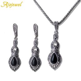 Conjuntos de joyas de boda Ajojewel Water Drop blackOrange Resin Vintage Long Earring Necklace 2 piezas Set Ecofriendly Copper Bijoux Party Gift 230627