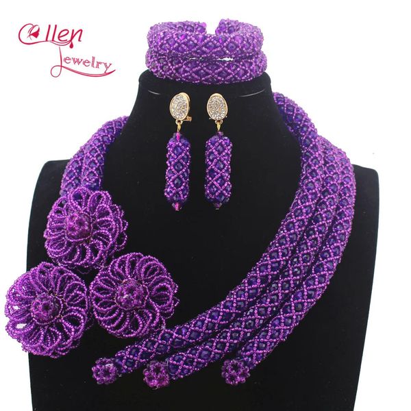 Ensembles de bijoux de mariage incroyables perles violettes africaines ensembles de bijoux déclaration collier ensemble fête nigérian wdding W13665 231012