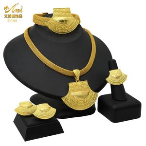 Ensembles de bijoux de mariage ANIID Dubai 24K couleur or ensemble pour femmes collier nigérian africain boucles d'oreilles et Bracelets de mariée mode indienne 231219