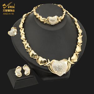 Ensembles de bijoux de mariage ANIID Dubai Ensemble de collier de bijoux dorés Mariée femmes nigérianes XOXO Bracelet en cristal en forme de coeur et bague de boucle d'oreille 230725