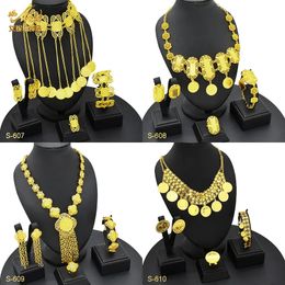 Ensembles de bijoux de mariage ANIID Inde Or Couleur Ronde Coin Collier Bracelet Boucle D'oreille Bague Pour Femmes Bijoux De Mariée Dubaï Africain 231012