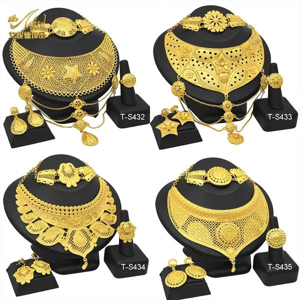 Hochzeitsschmuck-Sets ANIID Luxus Dubai Goldfarbenes Damen-Set Afrikanische vergoldete Halskette Brautindischer Hawaii-Schmuck 231219