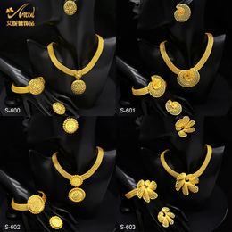 Conjuntos de joyería de boda Conjunto ANIID para mujer y collar Pendientes Dubai Pulsera chapada en oro Moda africana 4 piezas Fiesta 231012