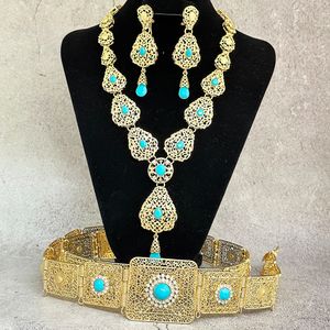 Ensembles de bijoux de mariage ensemble de caftan arabe pour femme couleur or design creux robe de luxe ceinture collier boucles d'oreilles mariée cristal 230804