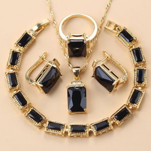 Wedding Jewelry Sets Arab Gold Color Jewelry Sets Dubai Bridal Wedding Costume Black Zirconia Bracelet Clip Earrings African Necklace Sets for Women 230217