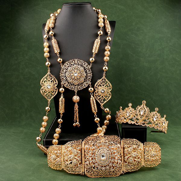 Conjuntos de joyería de boda Caftán árabe Cadenas Cinturones para novia en color dorado Cuerpo Turco Vestido marroquí Cinturón 230313