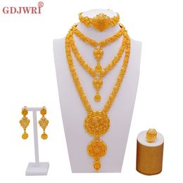 Bruiloft sieraden sets Arabische Dubai sieraden set voor vrouwelijke oorbellen Ethiopisch Afrikaans Afrikaanse lange keten goudkleur ketting bruids cadeau 230313