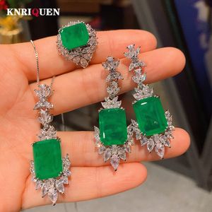 Bruiloft sieraden aankomst Emerald edelsteen ketting hanger ring drop oorbellen dames luxe bruiloft feest fijne sieradenverklaring cadeau 230518