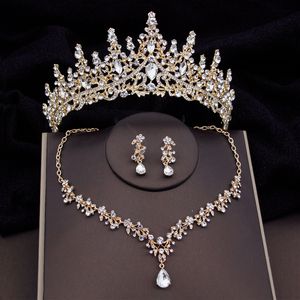 Ensembles de bijoux de mariage Ensembles de bijoux de mariée de mode baroque Boucles d'oreilles de luxe Couronne Collier ras du cou Ensemble Femmes Robe de mariée Diadèmes Ensemble de bijoux de mariée 230808