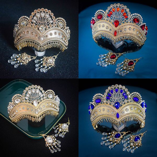 Conjuntos de joyería de boda barroco rojo cristal nupcial mujeres fiesta desfile diadema tiaras pendientes gargantilla novia corona india dubai set 230920