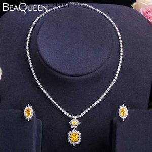 Ensembles de bijoux de mariage BeaQueen Noble jaune princesse cubique zircone vêtements boucles d'oreilles collier mariée ensemble de bijoux Q240316