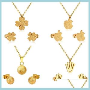 Bruiloft Sieraden Sets Bk Zirkonia Bloem Hanger Ketting En Oorknopjes Set Goud/Sier Kleur Roestvrij Staal Voor Meisje Vrouwen Je Dhck9