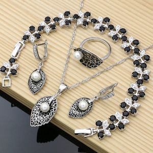 Ensembles de bijoux de mariage en émail noir, boucles d'oreilles personnalisées, perles d'eau douce, argent 925, pour femmes, ensemble de bijoux fins, goutte 231012