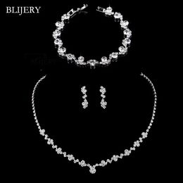 Ensembles de bijoux de mariage BLIJERY mode cristal de mariée couleur argent géométrique collier ras du cou boucles d'oreilles Bracelet 231013